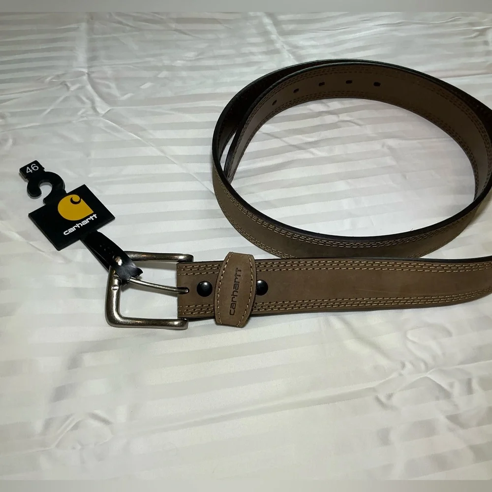 NEW Carhartt Brown Leather Triple Stitch Belt Men’s Size 46 NWT